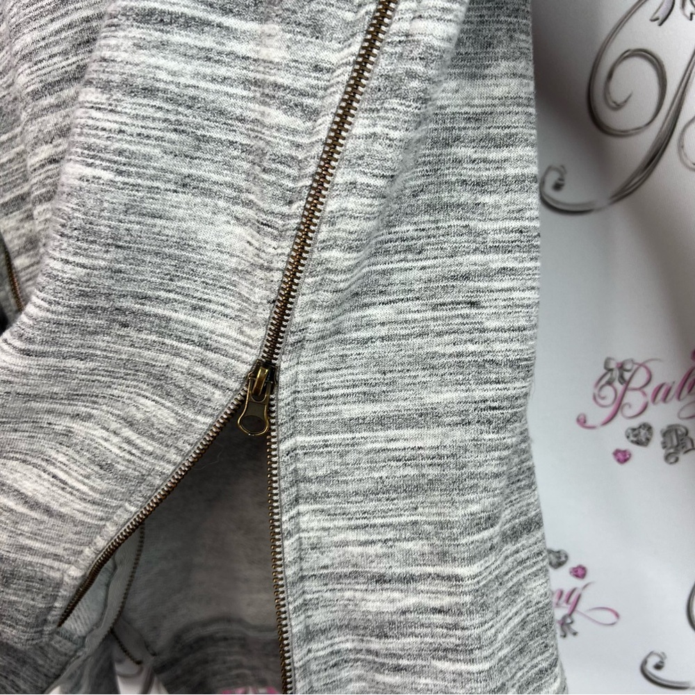 Amnesia sweater top double zippers zip up detail Heather Gray Crewneck Sweater - Picture 8 of 10